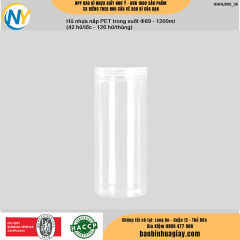 Hũ nhựa cao cấp 1200ml - Nắp phi 89 (Nắp chung: Nắp PET) (42 hũ/lốc - 210 hũ/thùng) | HŨ NHỰA - CHAI NHỰA | Mã HHHU006_06 | Tổng kho phân phối đồ dùng 1 lần 1lan.vn