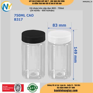 Hũ nhựa cao cấp 750ml Cao - Nắp phi 83 (Nắp riêng: Nắp Đen/ Nắp PP Trong) (24 hũ/lốc - 240 hũ/kiện) - ảnh 3