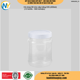 Hũ nhựa 60 tròn nắp trắng 035 (450ml)
 (12 hũ/lốc - 600 hũ/kiện) - ảnh 2