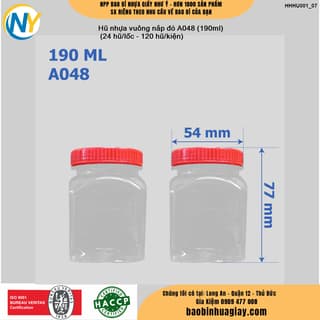 Hũ nhựa vuông nắp đỏ A048 (190ml)
 (24 hũ/lốc - 120 hũ/kiện) - ảnh 5