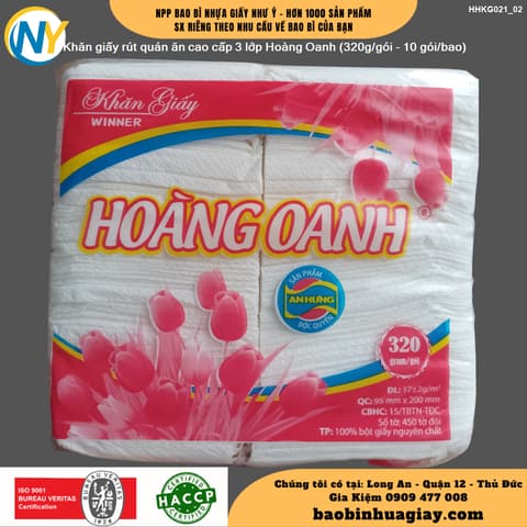 Khăn giấy rút quán ăn cao cấp 3 lớp Hoàng Oanh (320g/gói - 10 gói/bao) (X8) | KHĂN GIẤY - KHĂN ĂN - GIẤY VỆ SINH - GIẤY RÚT | Mã HHKG021_02 | Tổng kho phân phối đồ dùng 1 lần 1lan.vn