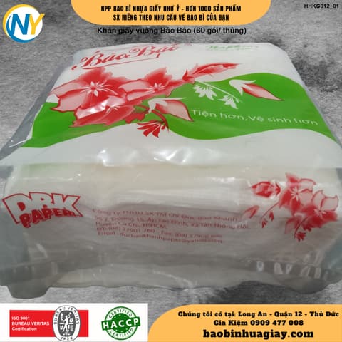 Khăn giấy vuông Bảo Bảo (60 gói/ thùng) | KHĂN GIẤY - KHĂN ĂN - GIẤY VỆ SINH - GIẤY RÚT | Mã HHKG012_01 | Tổng kho phân phối đồ dùng 1 lần 1lan.vn