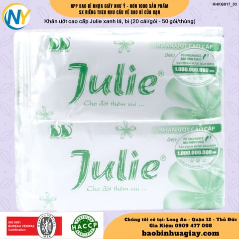 Khăn ướt cao cấp Julie xanh lá, bi (20 cái/gói - 50 gói/thùng) | KHĂN GIẤY - KHĂN ĂN - GIẤY VỆ SINH - GIẤY RÚT | Mã HHKG017_03 | Tổng kho phân phối đồ dùng 1 lần 1lan.vn