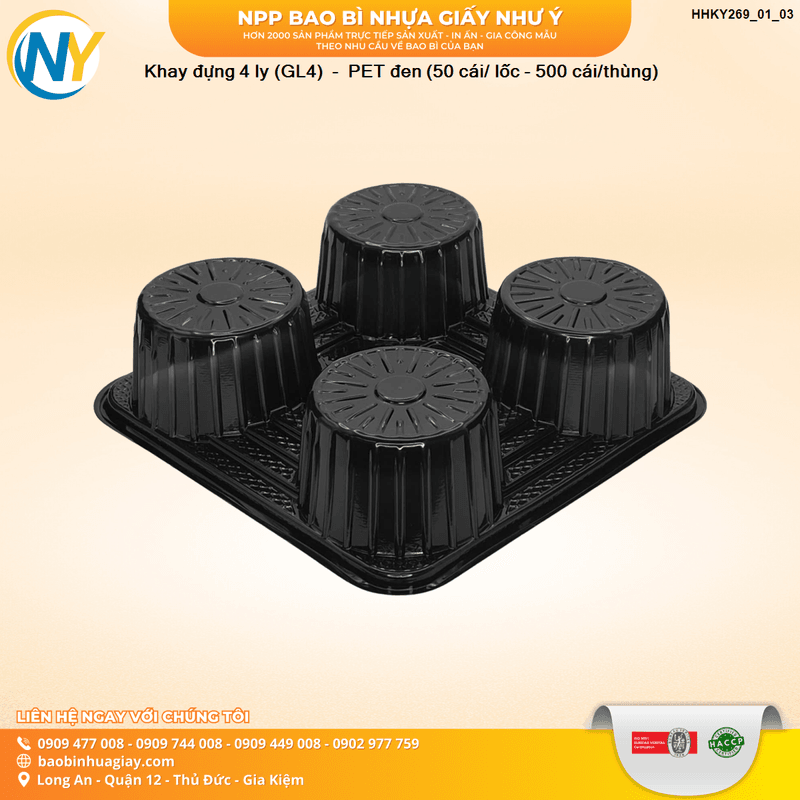 Khay đựng 4 ly (GL4)  -  PET đen (50 cái/ lốc - 500 cái/thùng)
