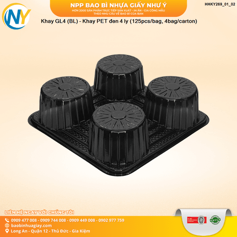 Khay GL4 (BL) - Khay PET đen 4 ly (125pcs/bag, 4bag/carton) | KHAY NHỰA - KHAY LY - GIẤY CHỐNG TRÀN - TÚI ĐỰNG LY - TÚI T | Mã HHKY269_01_02 | Tổng kho phân phối đồ dùng 1 lần 1lan.vn