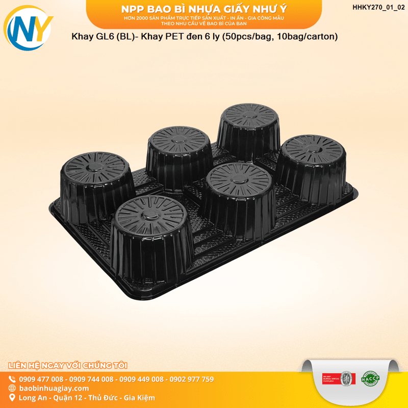 Khay GL6 (BL)- Khay PET đen 6 ly (50pcs/bag, 10bag/carton) | KHAY NHỰA - KHAY LY - GIẤY CHỐNG TRÀN - TÚI ĐỰNG LY - TÚI T | Mã HHKY270_01_02