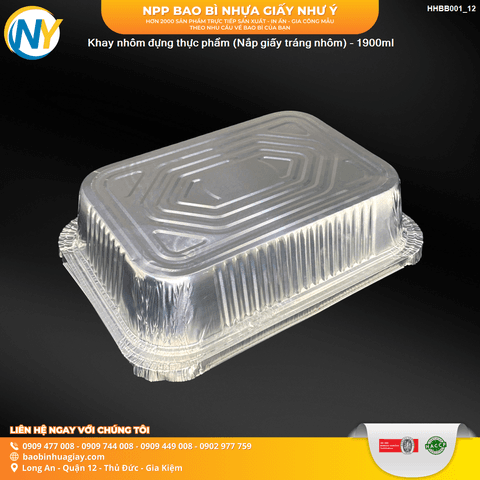 Khay nhôm đựng thực phẩm (Nắp giấy tráng nhôm) - 1900ml | PHỤ LIỆU BBQ - THAN NƯỚNG - CHUYÊN CHO NƯỚNG | Mã HHBB001_12 | Tổng kho phân phối đồ dùng 1 lần 1lan.vn