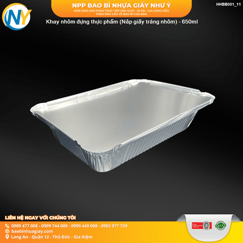 Khay nhôm đựng thực phẩm (Nắp giấy tráng nhôm) - 650ml | PHỤ LIỆU BBQ - THAN NƯỚNG - CHUYÊN CHO NƯỚNG | Mã HHBB001_11 | Tổng kho phân phối đồ dùng 1 lần 1lan.vn