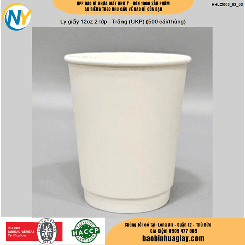 Ly giấy 12oz 2 lớp - Trắng (UKP) (500 cái/thùng) | LY GIẤY | Mã HHLG003_02_02 | Tổng kho phân phối đồ dùng 1 lần 1lan.vn