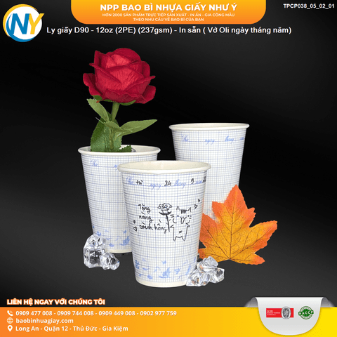 Ly giấy D90 - 12oz (2PE) (237gsm) - In sẵn ( Vở Oli ngày tháng năm) | LY GIẤY | Mã TPCP038_05_02_01 | Tổng kho phân phối đồ dùng 1 lần 1lan.vn
