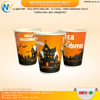Ly giấy D90 - 14oz (2PE) (dày) (BL - in 3 màu) - Hello Halloween Tea or Coffee (cam, đen, trắng)(IGC) - ảnh 2