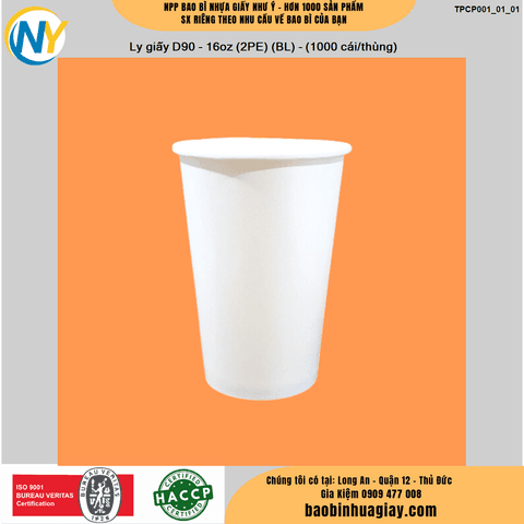 Ly giấy D90 - 16oz (2PE) (BL) - (1000 cái/thùng) | LY GIẤY | Mã TPCP001_01_01 | Tổng kho phân phối đồ dùng 1 lần 1lan.vn