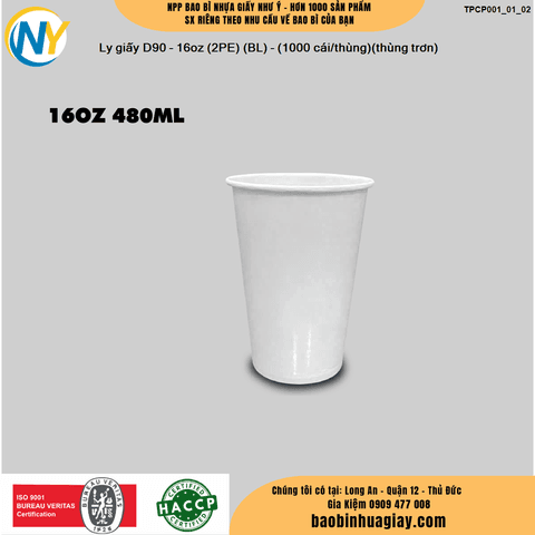 Ly giấy D90 - 16oz (2PE) (BL) - (1000 cái/thùng)(thùng trơn) | LY GIẤY | Mã TPCP001_01_02 | Tổng kho phân phối đồ dùng 1 lần 1lan.vn