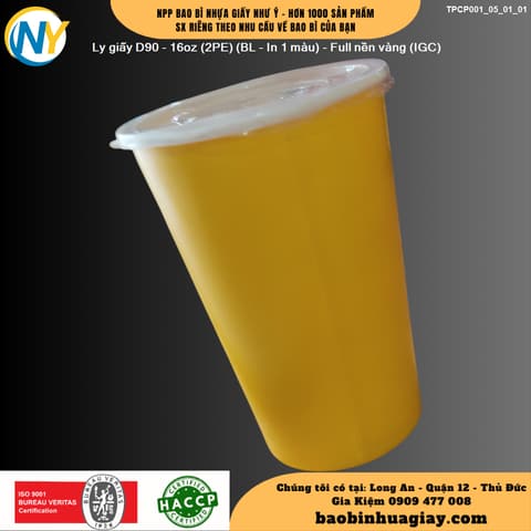 Ly giấy D90 - 16oz (2PE) (BL - In 1 màu) - Full nền vàng (IGC) | LY GIẤY | Mã TPCP001_05_01_01 | Tổng kho phân phối đồ dùng 1 lần 1lan.vn
