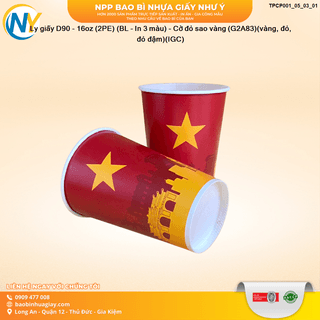 Ly giấy D90 - 16oz (2PE) (BL - In 3 màu) - Cờ đỏ sao vàng (G2A83)(vàng, đỏ, đỏ đậm)(IGC) - ảnh 3