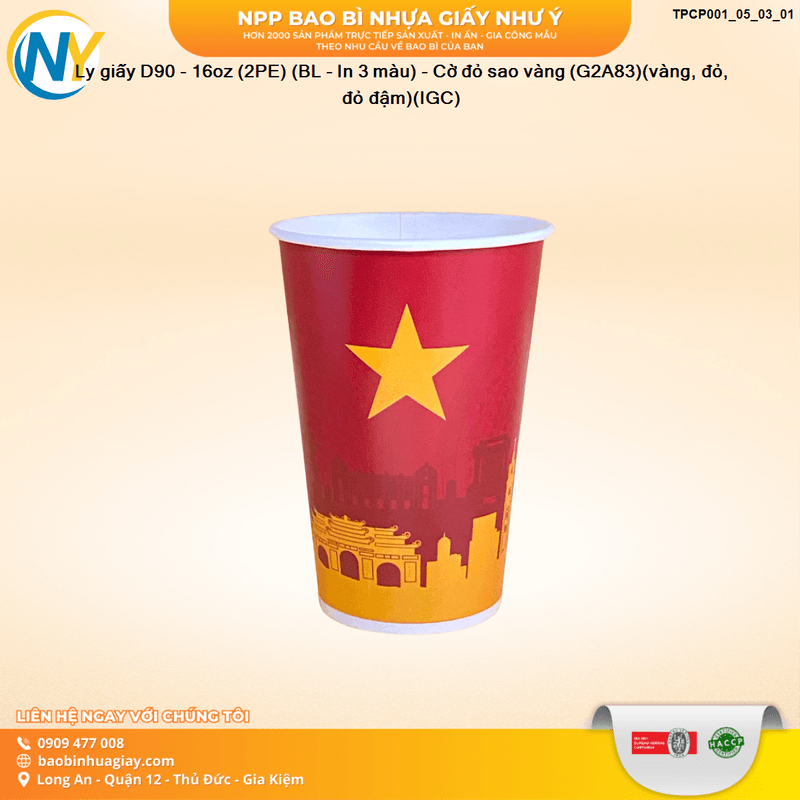 Ly giấy D90 - 16oz (2PE) (BL - In 3 màu) - Cờ đỏ sao vàng (G2A83)(vàng, đỏ, đỏ đậm)(IGC) | LY GIẤY | Mã TPCP006_05_03_01