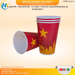 Ly giấy D90 - 16oz (2PE) (BL - In 3 màu) - Cờ đỏ sao vàng (G2A83)(vàng, đỏ, đỏ đậm)(IGC) - ảnh 2