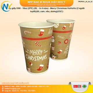 Ly giấy D90 - 16oz (2PE) (BL - In 4 màu) - Merry Christmas HoHoHo (2 người tuyết)(đỏ, cam, nâu, dương)(IGC) - ảnh 2