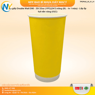 Ly giấy Double Wall D90 - 20/ 22oz (1PE)(247) trắng (BL - In 1 màu) - Lớp ốp full nền vàng (IGC) - ảnh 3