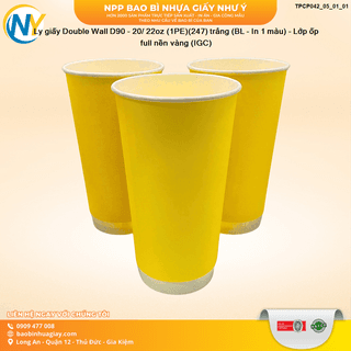 Ly giấy Double Wall D90 - 20/ 22oz (1PE)(247) trắng (BL - In 1 màu) - Lớp ốp full nền vàng (IGC) - ảnh 2