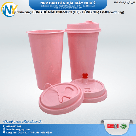 Ly nhựa cứng BÓNG ĐỦ MÀU D90-500ml (HT) - HỒNG NHẠT (500 cái/thùng) | LY NHỰA CỨNG - LY ĐỘC LẠ - LY TRENDING | Mã HHLY200_03_01_01 | Tổng kho phân phối đồ dùng 1 lần 1lan.vn