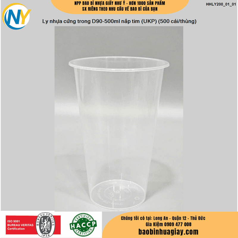 Ly nhựa cứng trong D90-500ml nắp tim (UKP) (500 cái/thùng) | LY NHỰA CỨNG - LY ĐỘC LẠ - LY TRENDING | Mã HHLY200_01_01