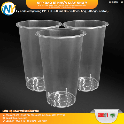 Ly nhựa cứng Trong D90 - 500ml (SKZ) (50 cái/lốc, 1.000 cái/thùng) | LY NHỰA CỨNG - LY ĐỘC LẠ - LY TRENDING | Mã HHLY200_01_03 | Tổng kho phân phối đồ dùng 1 lần 1lan.vn