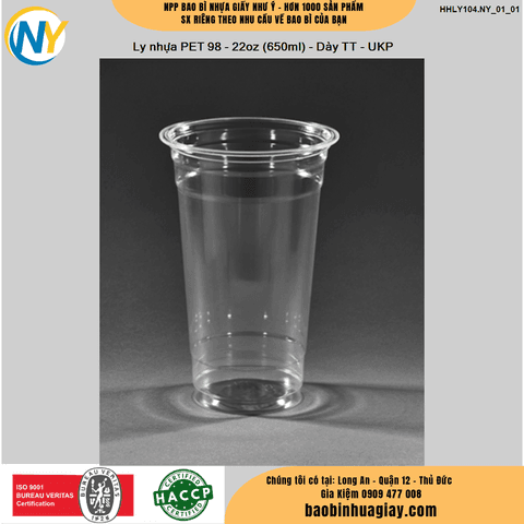 Ly nhựa PET- miệng ly D98- 22oz (650ml) - Dày TT - UKP | LY NHỰA PET | Mã HHLY104.NY_01_01 | Tổng kho phân phối đồ dùng 1 lần 1lan.vn