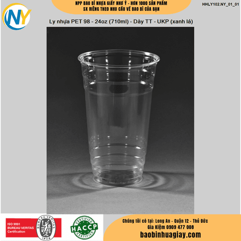 Ly nhựa PET- miệng ly D98- 24oz (710ml) - Dày TT (14.0) (UKP) | LY NHỰA PET | Mã HHLY102.NY_01_01 | Tổng kho phân phối đồ dùng 1 lần 1lan.vn