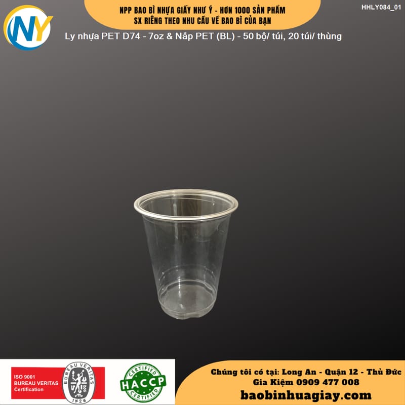 Ly nhựa PET đường kính miệng D74 - 7oz (~ 210ml) + Nắp PET (TL) (50 bộ/ lốc- 1.000 bộ / thùng) | LY NHỰA PET | Mã HHLY084_01