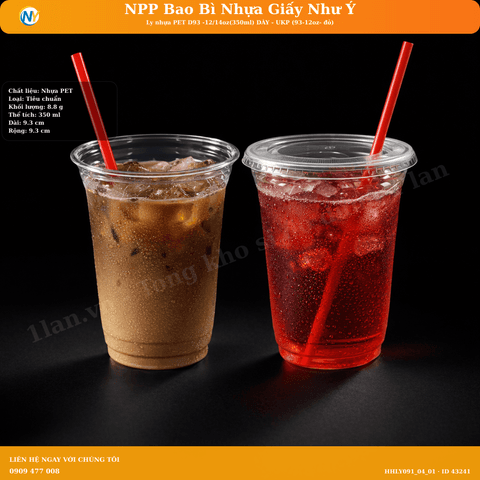 Ly nhựa PET D93 -12/14oz(350ml) DÀY - UKP (93-12oz- đỏ) | LY NHỰA PET | Mã HHLY091_04_01 | Tổng kho phân phối đồ dùng 1 lần 1lan.vn