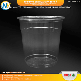 Ly nhựa PET LÙN - miệng ly D98 - 18oz (540ml) (NK) (1.000 cái/thùng) - ảnh 3