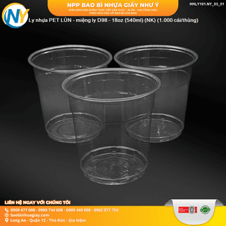 Ly nhựa PET LÙN - miệng ly D98 - 18oz (540ml) (NK) (1.000 cái/thùng) - ảnh 1