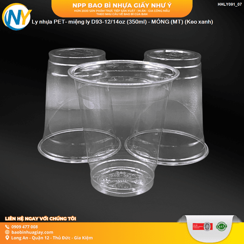 Ly nhựa PET- miệng ly D93-12/14oz (350ml) - MỎNG (MT) (Keo xanh) | LY NHỰA PET | Mã HHLY091_07_01 | Tổng kho phân phối đồ dùng 1 lần 1lan.vn