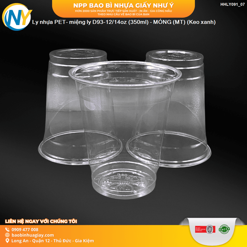Ly nhựa PET- miệng ly D93-12/14oz (350ml) - MỎNG (MT) (Keo xanh) | LY NHỰA PET | Mã HHLY091_07_01