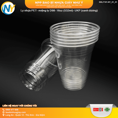 Ly nhựa PET- miệng ly D98- 16oz (532ml)- DÀY (UKP) (thùng xanh dương) | LY NHỰA PET | Mã HHLY101.NY_01_01 | Tổng kho phân phối đồ dùng 1 lần 1lan.vn