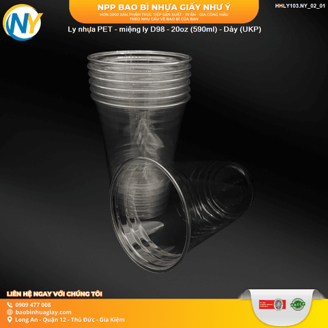 Ly nhựa PET - miệng ly D98 - 20oz (590ml) - Dày (UKP) | Tổng kho phân phối đồ dùng 1 lần 1lan.vn