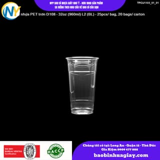 Ly nhựa PET trơn D108 - 32oz (960ml) L2 (BL) - 25pcs/ bag, 20 bags/ carton - ảnh 5