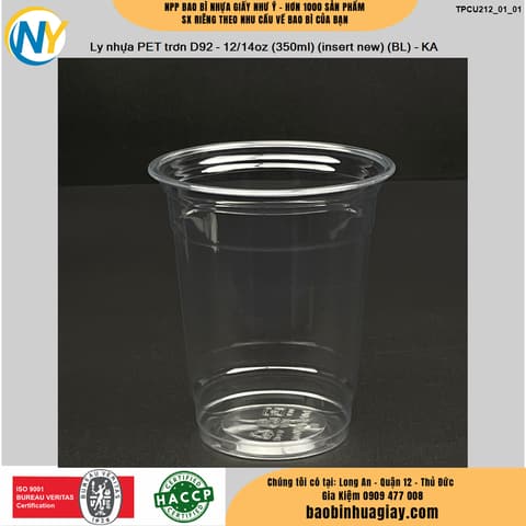 Ly nhựa PET trơn D92 - 12/14oz (350ml) (insert new) (BL) - KA | LY NHỰA PET | Mã TPCU212_01_01 | Tổng kho phân phối đồ dùng 1 lần 1lan.vn