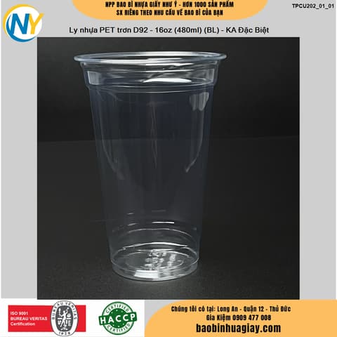 Ly nhựa PET trơn D92 - 16oz (480ml) (BL) - KA Đặc Biệt | LY NHỰA PET | Mã TPCU202_01_01 | Tổng kho phân phối đồ dùng 1 lần 1lan.vn