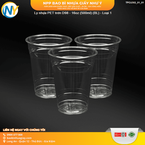 Ly nhựa PET trơn D98 - 16oz (480 - 500ml) (BL) - Loại 1 | LY NHỰA PET | Mã TPCU302_01_01 | Tổng kho phân phối đồ dùng 1 lần 1lan.vn