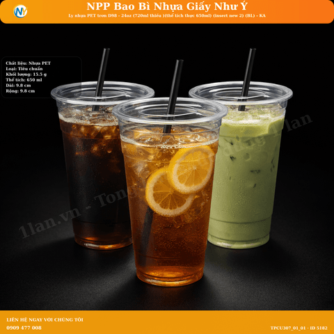 Ly nhựa PET trơn D98 - 24oz (720ml thiếu )(thể tích thực 650ml) (insert new 2) (BL) - KA | LY NHỰA PET | Mã TPCU307_01_01 | Tổng kho phân phối đồ dùng 1 lần 1lan.vn