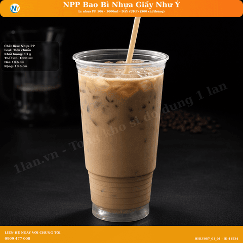 Ly nhựa PP 106 - 1000ml - DÀY (UKP) (500 cái/thùng) | LY NHỰA PP | Mã HHLY087_01_01 | Tổng kho phân phối đồ dùng 1 lần 1lan.vn