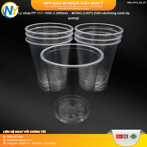 Ly nhựa PP 117-1000-2 (900ml) -  MỎNG (10.5) (UKP) (500 cái/thùng) | LY NHỰA PP | Mã HHLY073_04_01 | Tổng kho phân phối đồ dùng 1 lần 1lan.vn