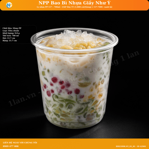 Ly nhựa PP 117 - 700ml - UKP Dày TT (1.000 cái/thùng) ( 117-700C- xanh lá) | LY NHỰA PP | Mã HHLY098.NY_01_01 | Tổng kho phân phối đồ dùng 1 lần 1lan.vn