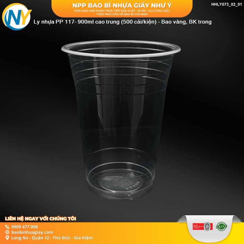 Ly nhựa PP 117- 900ml Cao Trung (12.0) (TTIN) (500 cái/bao) - Bao vàng, BK trong | LY NHỰA PP | Mã HHLY073_02_01