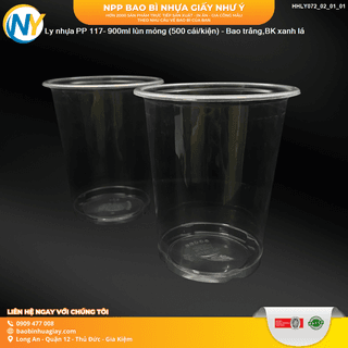 Ly nhựa PP 117- 900ml - LÙN Mỏng (9.0) (TH) (Bao trắng, BK xanh lá) (500 cái/bao) - ảnh 1