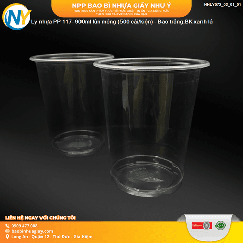 Ly nhựa PP 117- 900ml - LÙN Mỏng (9.0) (TH) (Bao trắng, BK xanh lá) (500 cái/bao) | LY NHỰA PP | Mã HHLY072_02_01_01 | Tổng kho phân phối đồ dùng 1 lần 1lan.vn