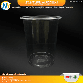 Ly nhựa PP 117- 900ml - LÙN Mỏng (9.0) (TH) (Bao trắng, BK xanh lá) (500 cái/bao) - ảnh 2