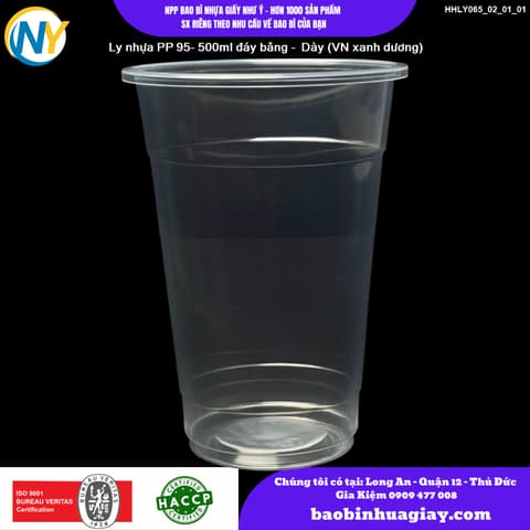 Ly nhựa PP 95- 500ml đáy bằng -  Dày (8.0) (TH) (BK Trong) | LY NHỰA PP | Mã HHLY065_02_01 | Tổng kho phân phối đồ dùng 1 lần 1lan.vn